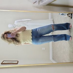 Abound Zip Front Ripped Knee Frayed Hem Wide Leg Jeans Size 30